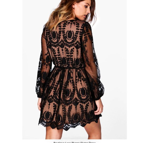 LACE PLUNGE SKATER DRESS - Size 14 - Picture 2 of 4